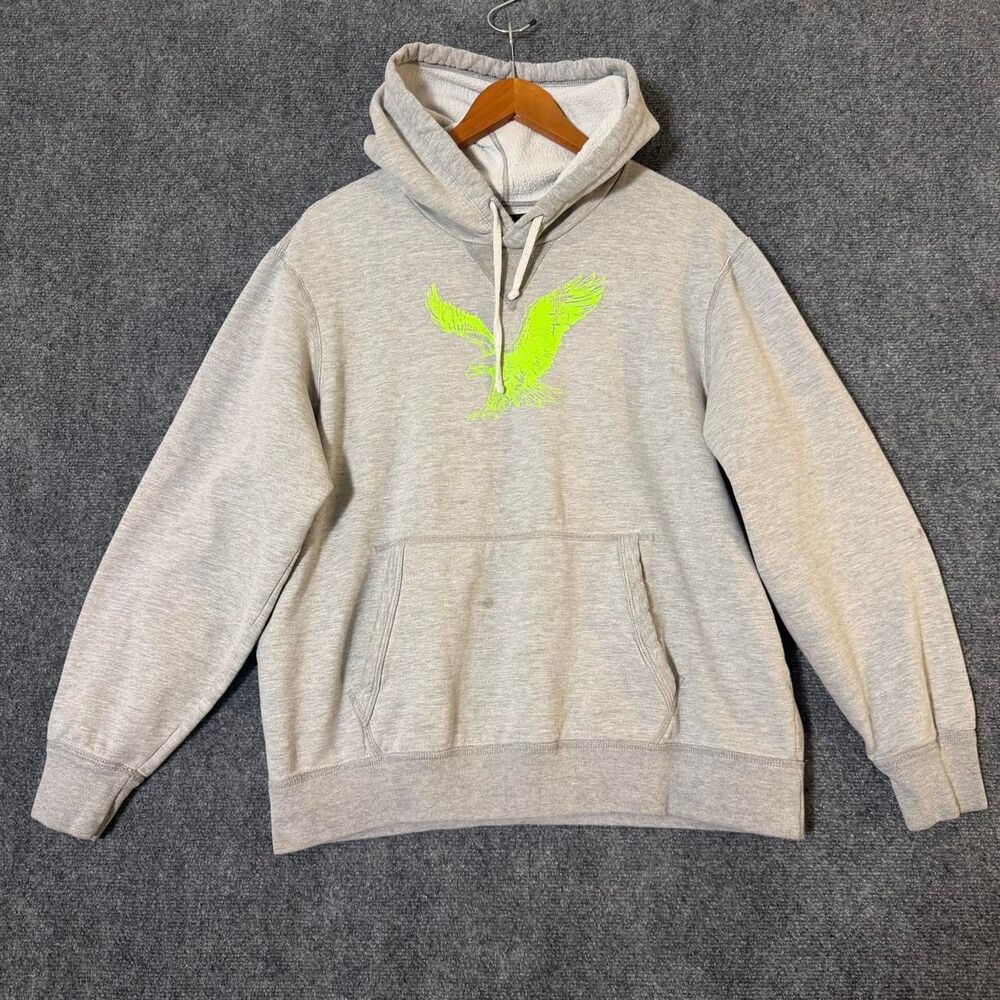 Y2K 2000’s American Eagle Baggy Neon Green and Grey Hoodie Size L